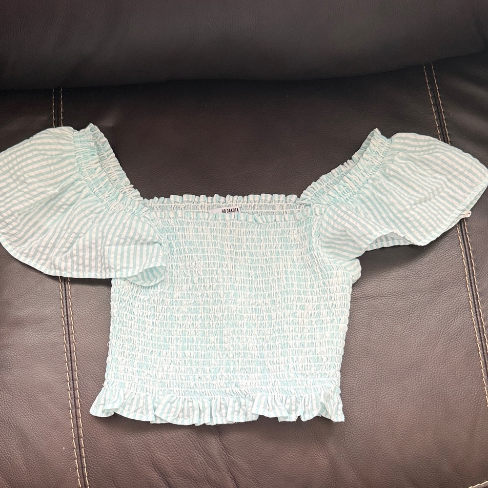 BB Dakota by Steve Madden Light Green Smocked Blouse